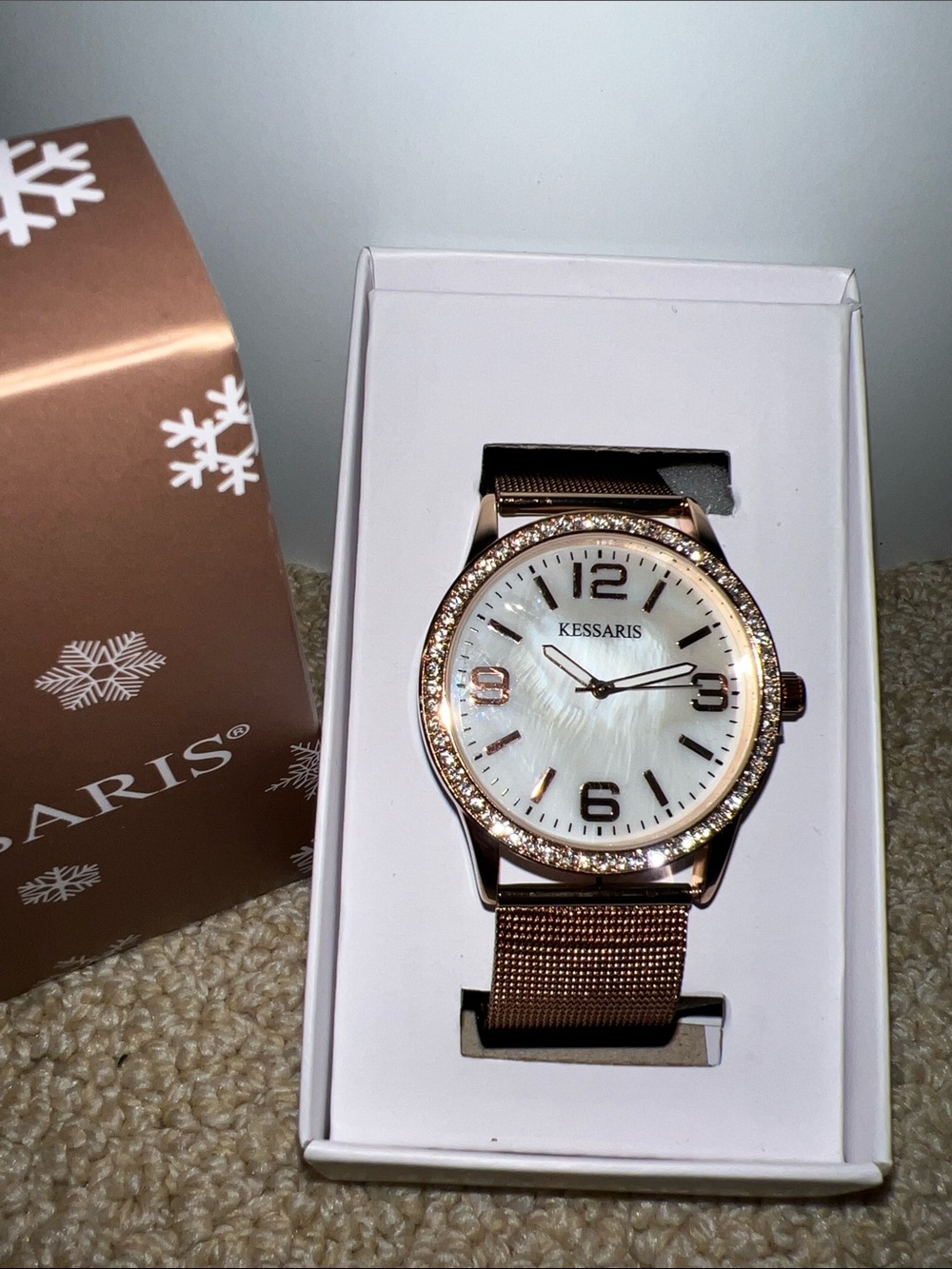 Kessaris Rose Gold Mesh Bracelet Watch with Crystal Bezel